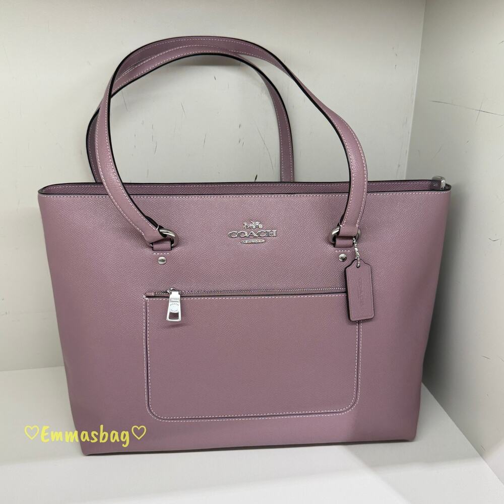 Coach Station Tote Bag CCD71 Silver/Jasmine crossgrain leather
